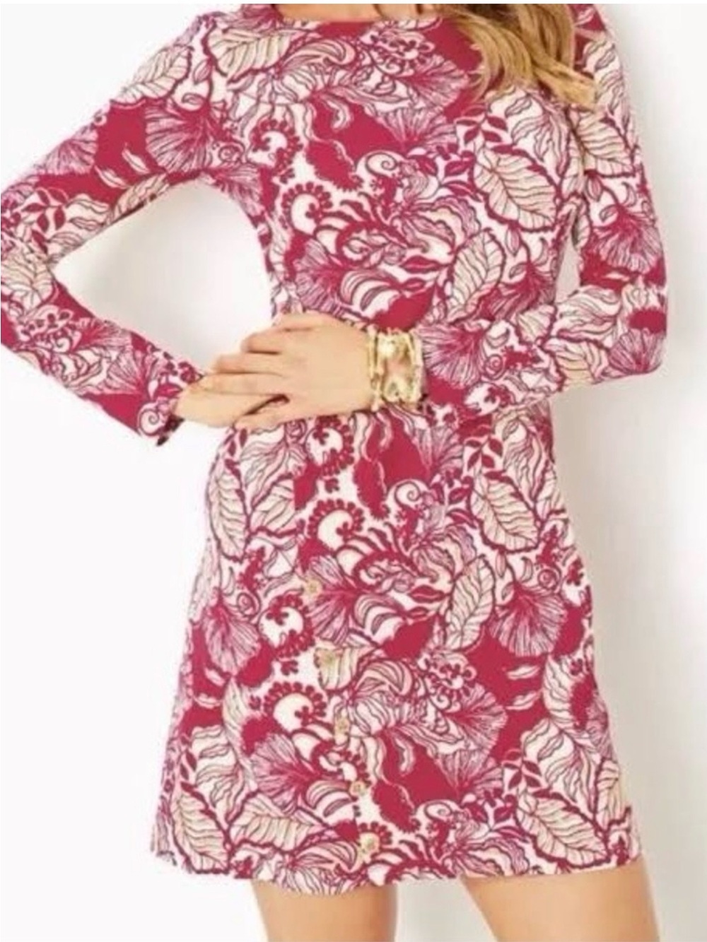 Lilly Pulitzer Red and Cream Floral Long-Sleeve Dress